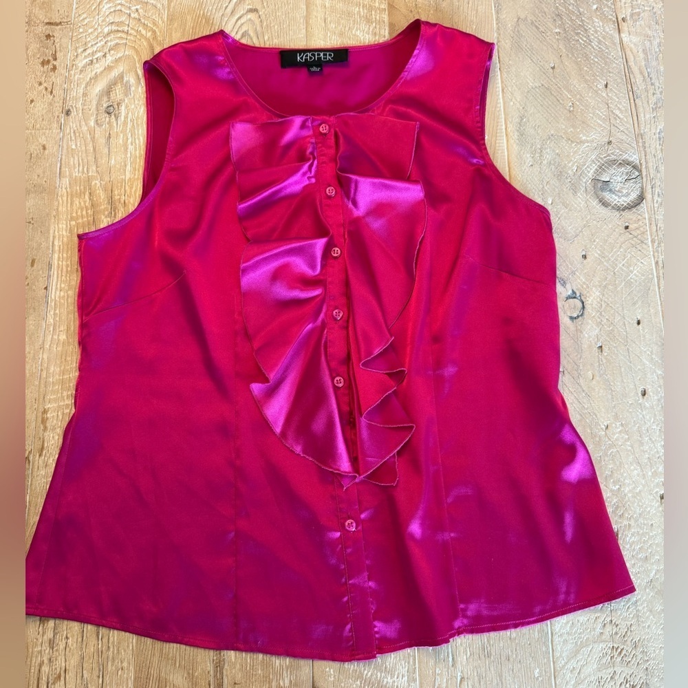 Kasper Women's Fuchsia Ruffle Satin Sleeveless Top L